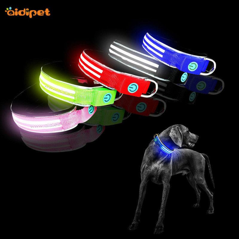 Designer Led Dog Collar Heavy Duty Leash Collar Dual Optical Fibers Dog Pet Flashing Light Collar