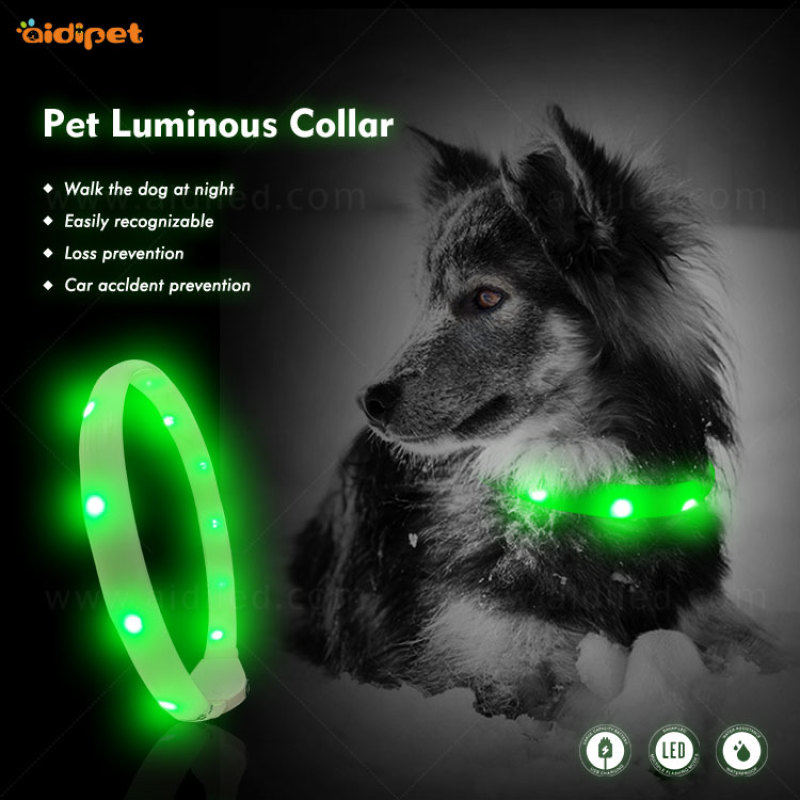 USB Rechargeable Waterproof Led Dog Collar Light in Dark ECO-Silicone Collar for Dogs