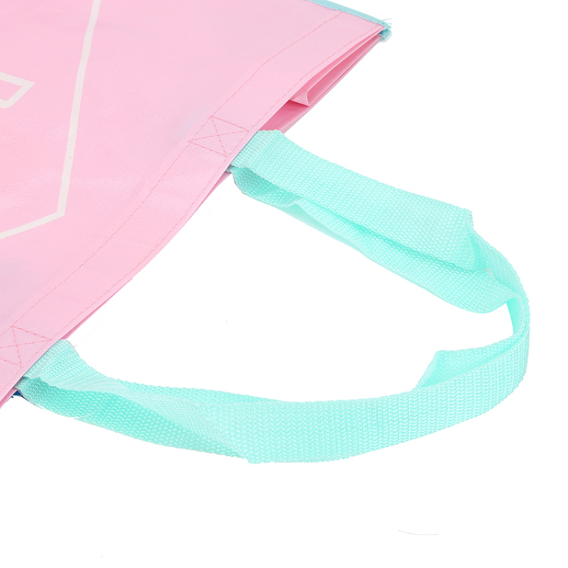 2022 Factory Sales High Quality Cheap Cute Pink Non woven Shopping Bag with blue handle