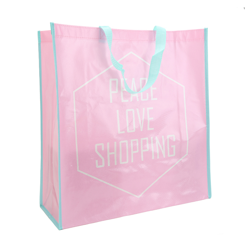 2022 Factory Sales High Quality Cheap Cute Pink Non woven Shopping Bag with blue handle