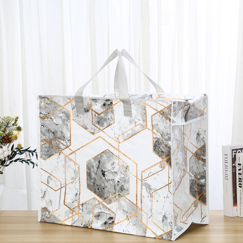 Custom Full Color Printing Large Moving Storage Packaging Bag PP Woven Shopping Grocery Gift Bag with Zipper