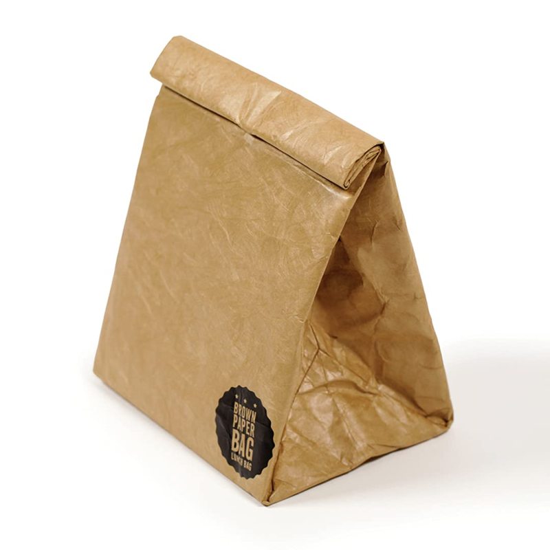 Eco-friendly reusable natural color washable kraft paper cooler bag Takeaway food bag Thermal insulation lunch bag