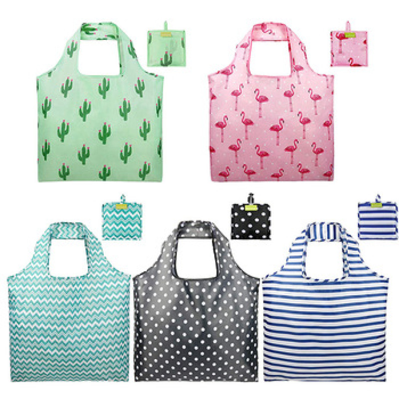 Heavy Duty Expandable Folding Tote Bag Reusable nylon190T Polyester Foldable Grocery Shopping Bag