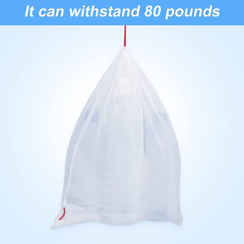 Wholesale Customized Logo Reusable RPET Polyester drawstring mesh bags fruit vegetable supermarket net bag