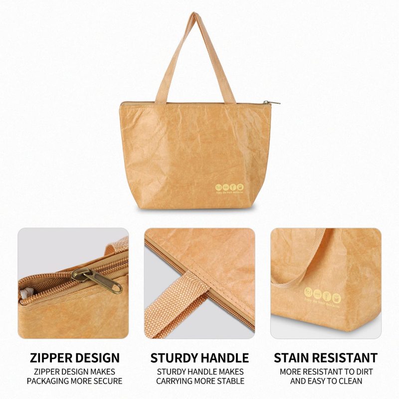 Customized high quality waterproof color kraft paper small Tyvek lunch bag cooler insulated bag