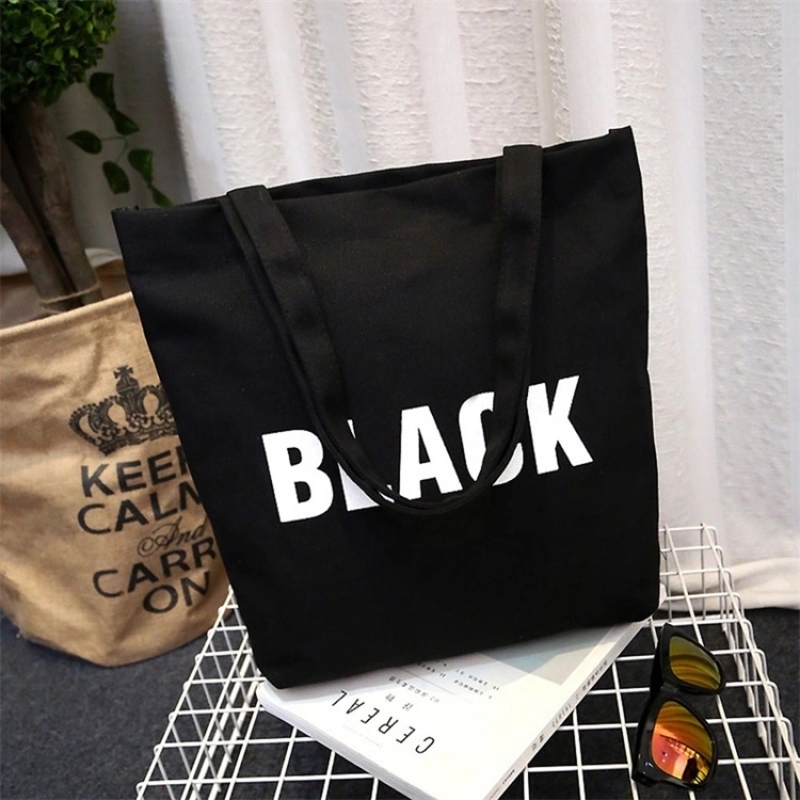 Custom Printed Logo Reusable Long Shoulder Belt Canvas Shopping Tote Cotton Bag