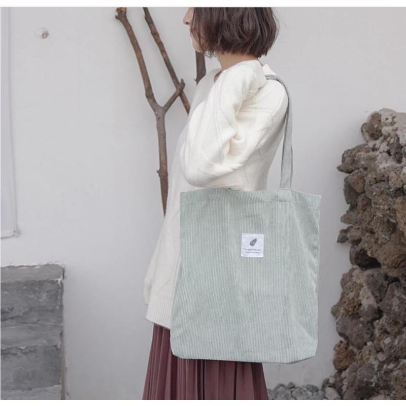 Women 2022 Corduroy Shoulder Bag Reusable Shopping Bags Casual Tote Female Handbag Dropshipping