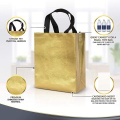 Metallic Laminated PP Non Woven Gold Tote Packaging Gift Bags For Non Woven