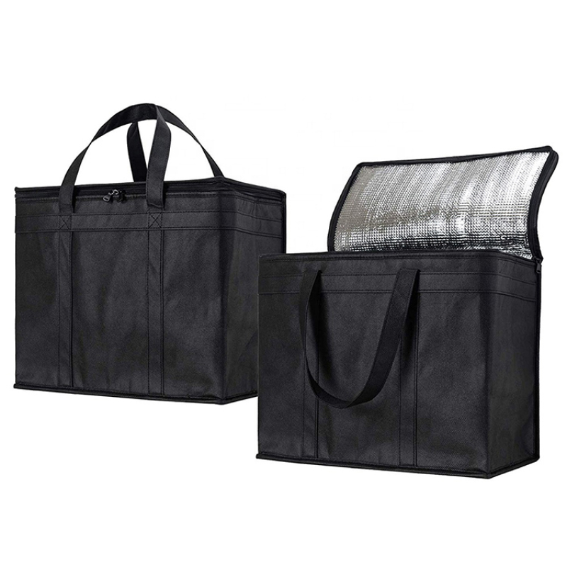 Large Heavy Duty Insulated Reusable Tote Grocery Thermal Black Shopping Cooler Bags