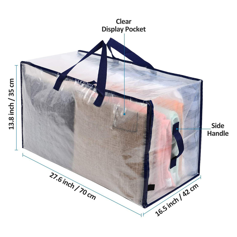 Custom Large Capacity Packaging Dustproof Transparent PP Woven Clothes Quilt Storage Bag with Zipper