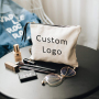 Small Eco Friendly Custom Cotton Blank Zipper Pouch Make Up Bags Plain Cotton Canvas Makeup Cosmetic Bag With Logo