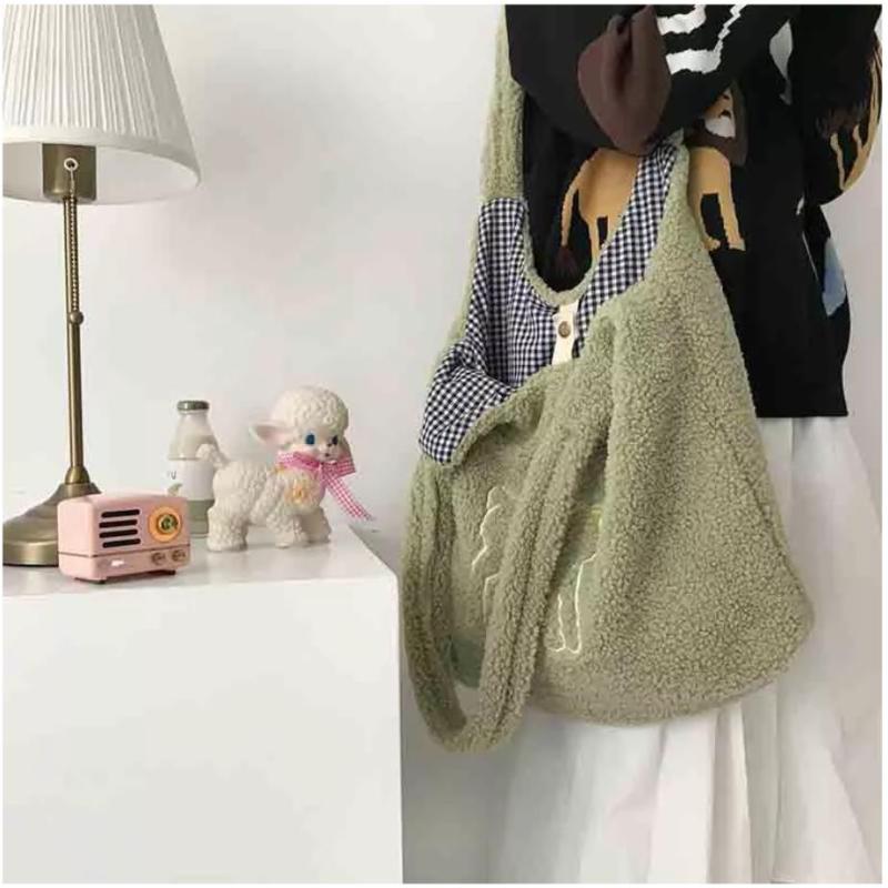 Lovely Plush Lamb Women Handbags Fashion Embroidery Ladies Shoulder Shopping Bags Large Capacity Girl Student Travel Casual Tote