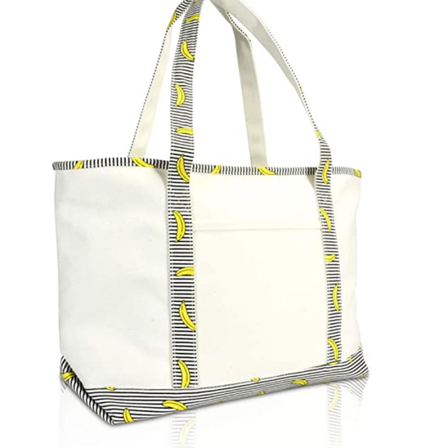 Wholesale Fashion Shopping Zipper Print Women Cotton Canvas Tote Bag with Custom Printed Logo