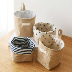 Home Decor Stripe Hanging Pocket Small Organizer Cosmetic Organiser Cotton Linen Storage Bag Storage Baskets