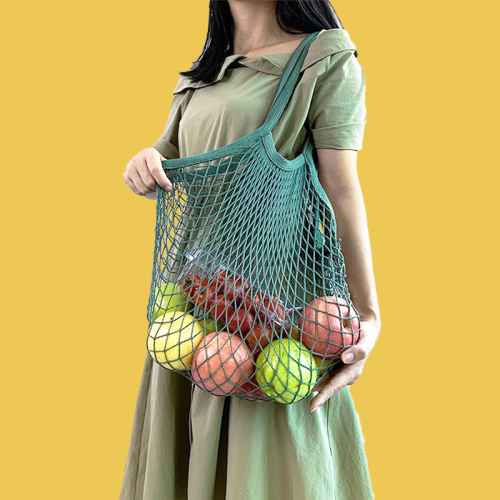 Large Reusable Eco 100% Cotton Mesh Totes Shopping Bags Foldable Vegetables Mesh Shopping Bags