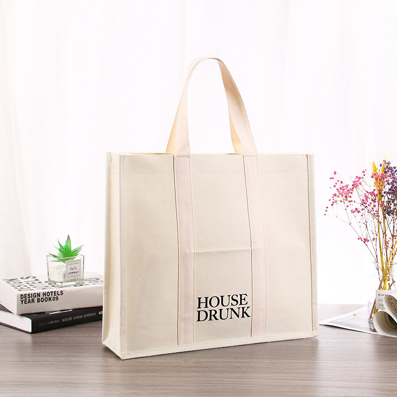 Wholesale High Quality Large Capacity Custom Your Own Logo Shopping Cotton Canvas Tote Bags with Inside Pocket