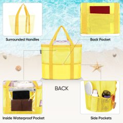 Custom print family beach camping toys mesh tote bags oversized zippered insulated beach tote swimming bag for beach bag