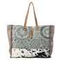 Eco-Friendly Embroidery Print Logo Large Canvas Handbag Cotton Leather Handle Market Tote Bag
