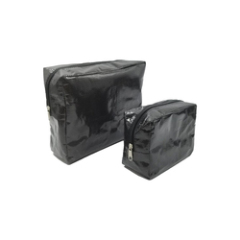 sac de maquillage tissé à glissière noire avec logo personnalisé en gros sacs à cosmétiques