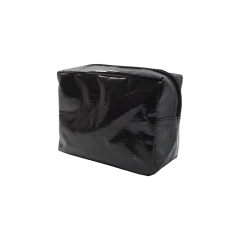 sac de maquillage tissé à glissière noire avec logo personnalisé en gros sacs à cosmétiques