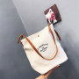 New Fashion Design Custom Logo Color Cotton Brown Handles Tote Bag Printed Canvas Tote Shoulder Bags with Leather Hand