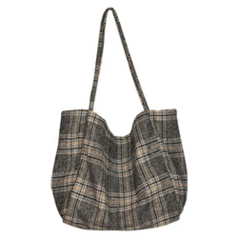 Women Woolen Canvas Bags Vintage Plaid Female Large Capacity Big Tote Ladies Casual Shoulder Bag