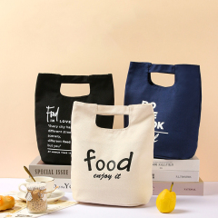 Wholesale Reusable Canvas Customized Logo Printed Folding Food Insulated Cooler Lunch Tote Bag