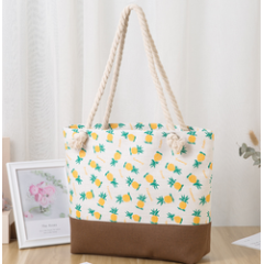 Wholesale New Design Item Metallic Pineapple Cotton and Polyester Large Size Beach Bag Eva Summer Tote Beach Bag