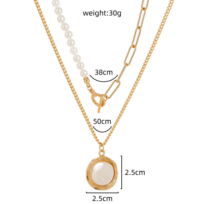 New Arrivals Gold Plated OT Buckle Flat Pearl Simple Patchwork Chain Multi Layered Link Chain Necklace for Women