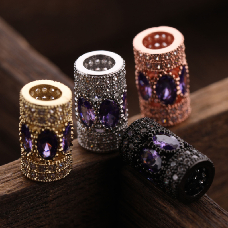 Fashion Womens DIY Bracelet Charms Amethyst Oval Zircon Micro Pave Slider Charms Pendants