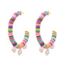 Womens summer gift hoop jewelry pearl dangle rainbow color polymer clay earrings handmade