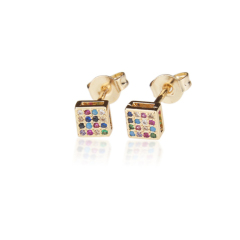 E-commerce Best Selling Gold Plated Multi Colors Zircon Pave Small Square Stud Earring for Sale