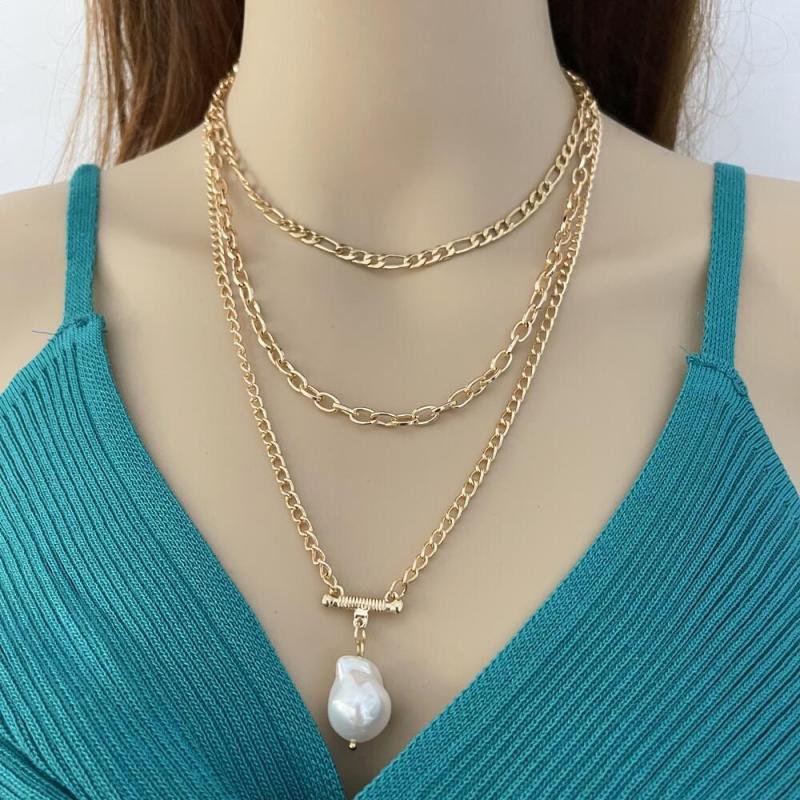 Fashion Baroque Personalized Gold Plated Coin Chain Multilayer Pendants Jewelry Layered Pearls Necklace Set For Women