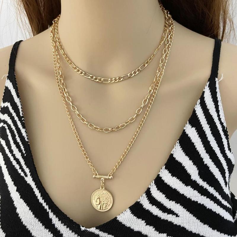 Fashion Baroque Personalized Gold Plated Coin Chain Multilayer Pendants Jewelry Layered Pearls Necklace Set For Women
