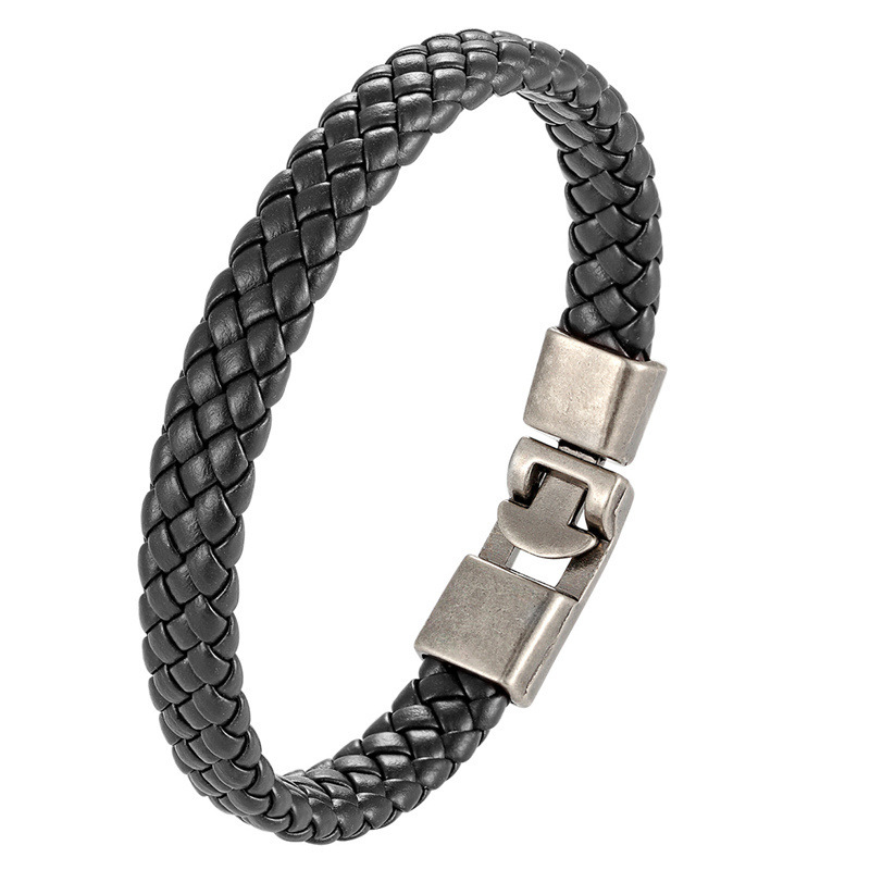 Fashion Classic Design Men and Women Handmade Black Brown Leather Bracelet with Buckle