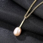 Wholesale Women Fashion Korean S925 Sterling Silver CZ Jewelry Zircon Gold Long Chain Natural Pearl Pendant Necklace