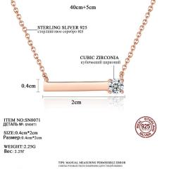 Wholesale Women Fashion Korean Single CZ Stone Rose Gold Plating Bar Pendant Long Chain Charm Stick Jewelry Necklace