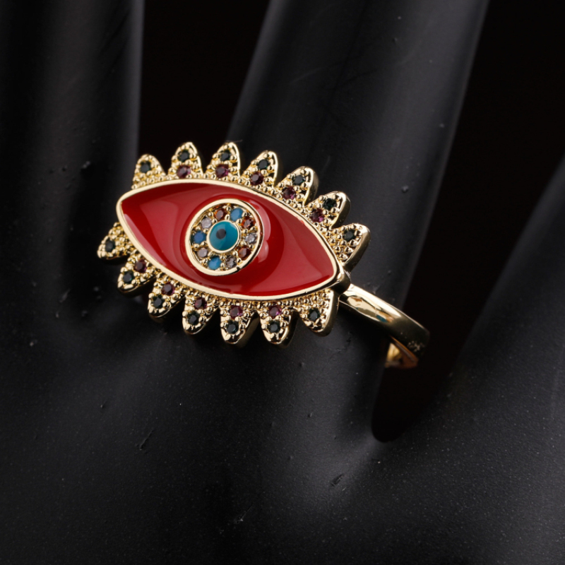Fashion Jewelry Gold Plated Devil Eye Rings Copper Colourful Zircon Gemstone Ring For Lady New Arrival 2021