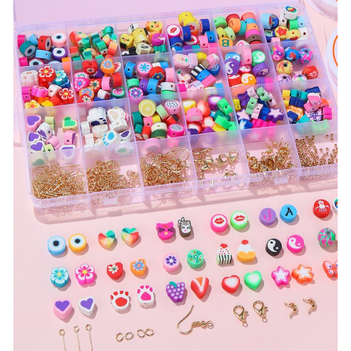 505PCS Loose Soft Handmade DIY Bracelet Necklace Earring Kits Ceramic Polymer Clay Beads Sets for Jewelry Making