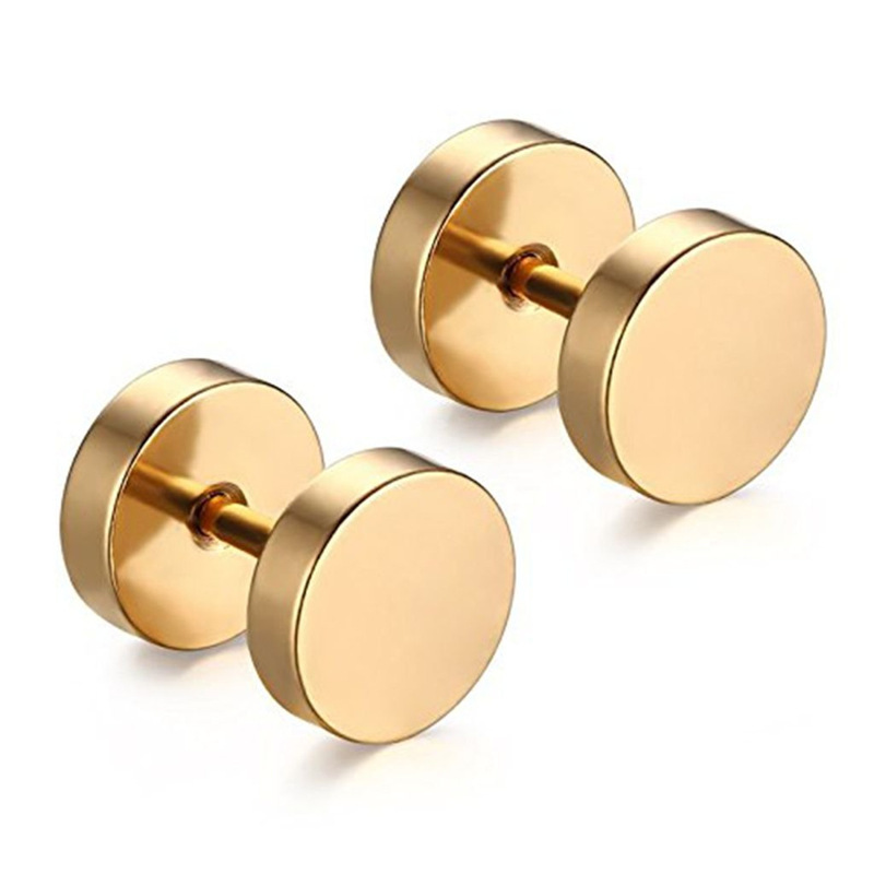 18K Gold Plated Stainless Steel Dumbbell Shape Stud Earring for Men and Women