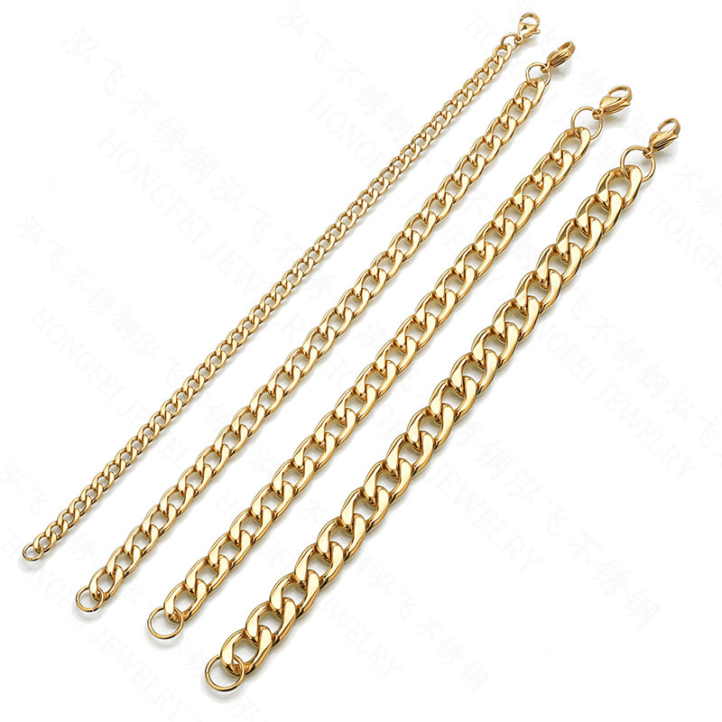 18K gold plated luxury men style cuban link chain stainless steel bracelets for gift