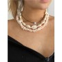 High Quality Bohemia Handmade Decor Gold Chain Puka  Pearl Chain stainless steel jewelry sea shell layered  necklace