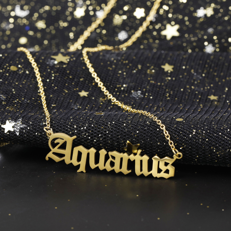 Personalized Link Chain Jewelry Gold Plated Stainless Steel Customized Logo Name Letter Zodiac Astrology Horoscope Necklace