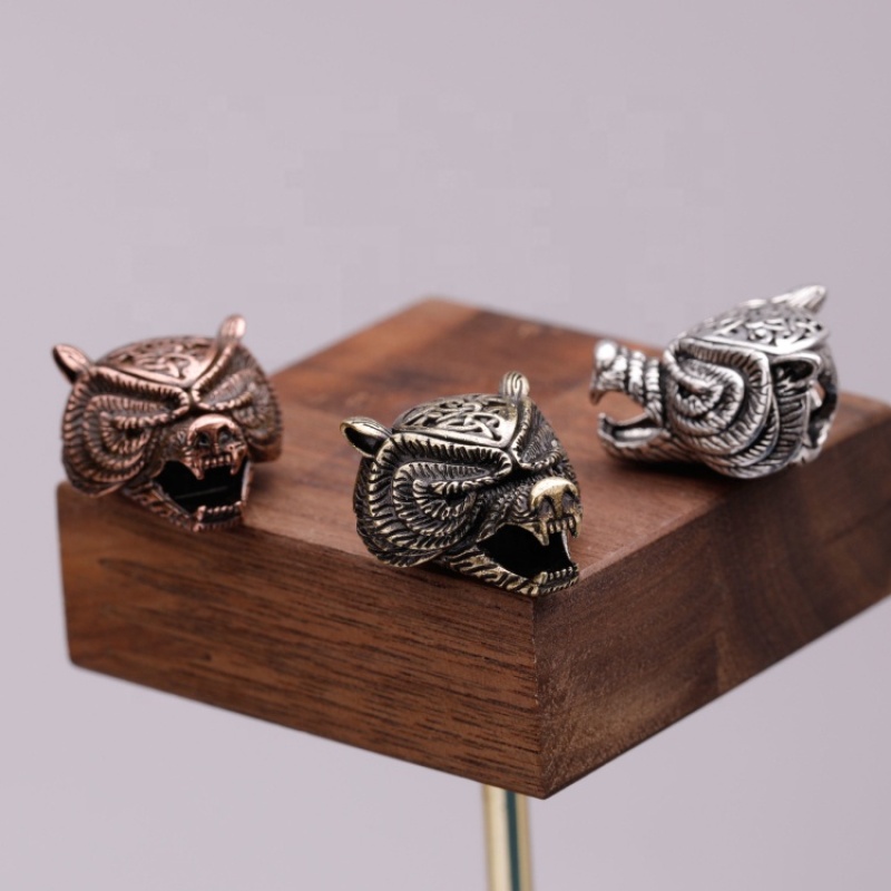 Wholesale Women Fashion Accessory Antique Silver Brass Copper Zircon DIY Tiger Head Beads for Jewelry Bracelet Necklace Making