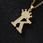 2021 Hot Sale Jewelry Classic Design Crystal CZ Micro Pave Crown Shape Letter Initial Pendant Necklace