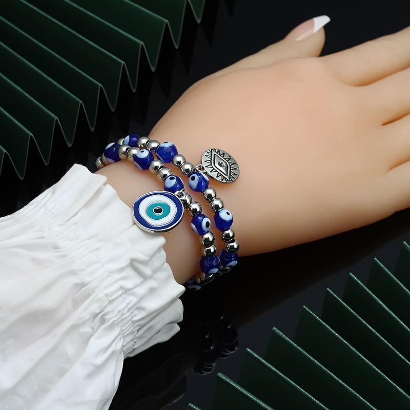 2021 New Fashion Devil Eye Bangles Handmade Woven Beads Jewelry Blue Evil Eyes Bracelet