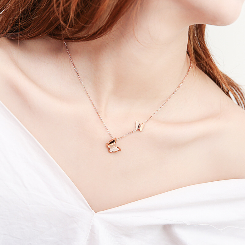Female Gold Plated Stainless Steel Clavicle Chain Pendant Choker Charm Butterfly Necklace for Woman