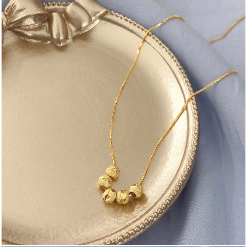 2022 Fashion Trendy Rose Gold Simple Women's 925 Sterling Silver Jewelry Golden Round Beads Girls Pendant Necklace