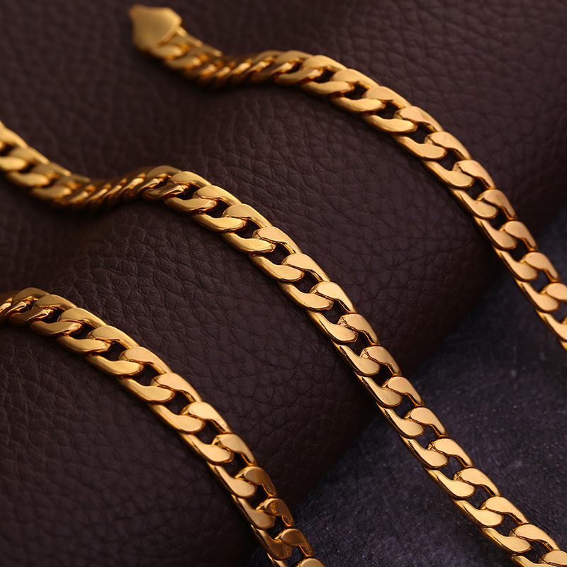 2021 Hot Sale Gold Plated High Quality Chain Necklace 16 18 20 22 26 28 Inch Hiphop Style Flat Chain Necklace
