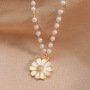 2021 New Fashion Simple Temperament Small Fresh Alloy Chrysanthemum Pendant Pearl Necklace